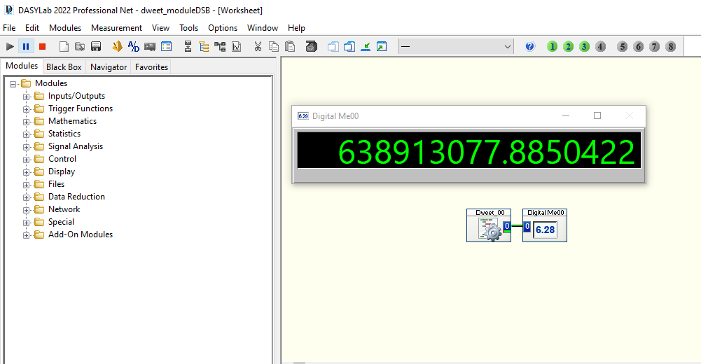 DASYLab Dweet Read module reads data on Dweet.io