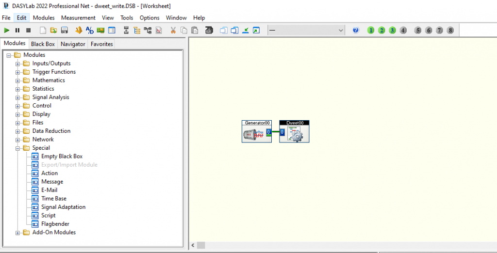 DASYLab Dweet Write module sends data to Dweet.io